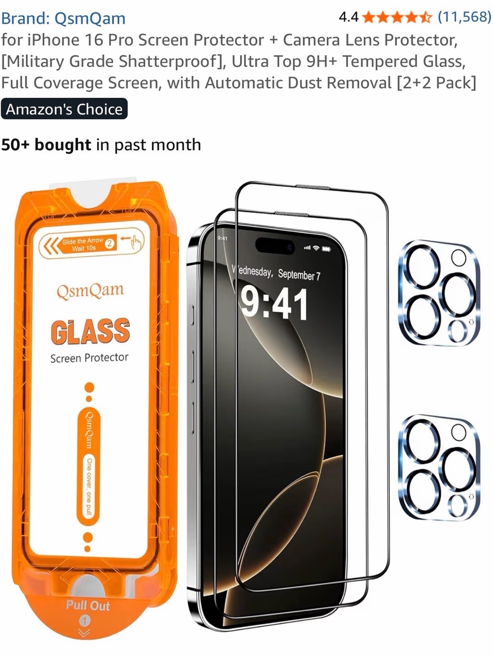 Screen Protector for iPhone 16 Pro with Camera Lens Protectors (2 Pack)